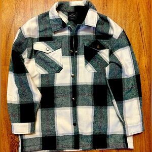 Green and Gray Plaid Oversized Flannel Shacket
